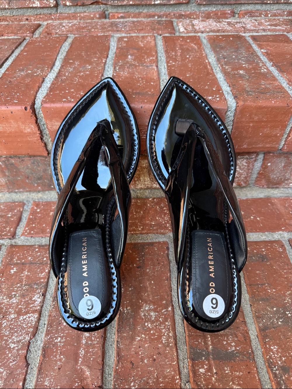 Good American Transparent Wedge Thong Sandal in Black Neoprene Women's Size 9 - Picture 5 of 8